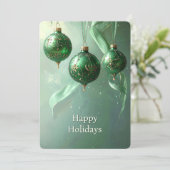 Green Christmas Ball Holiday Card Feestdagenkaart (Staand voorkant)