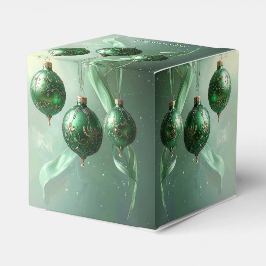 Green Christmas Ball Holiday Favor Box Bedankdoosjes (Achterkant)