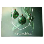 Green Christmas Ball Holiday Gift Bag Groot Cadeauzakje (Voorkant)