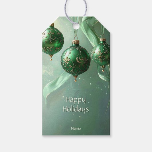 Green Christmas Ball Holiday Gift Tag Cadeaulabel (Voorkant)