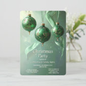 Green Christmas Ball Holiday Party Invitation Kaart (Staand voorkant)