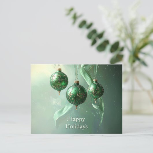 Green Christmas Ball Holiday Postcard Briefkaart (Staand voorkant)