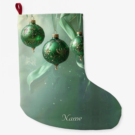 Green Christmas Ball Holiday Stocking Grote Kerstsok (Voorkant)