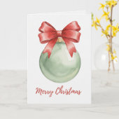 Green Christmas Bauble with Red Bow Card Kaart (Gele Bloem)