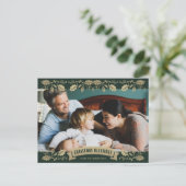 Green Christmas Blessings Christian Photo Feestdagenkaart (Staand voorkant)