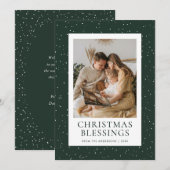 Green Christmas Blessings Snow Photo Feestdagenkaart (Voorkant / Achterkant)