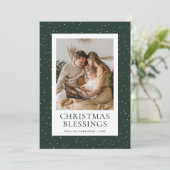 Green Christmas Blessings Snow Photo Feestdagenkaart (Staand voorkant)