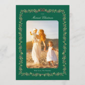 green christmas bow botanical frame photo feestdagenkaart (Voorkant)