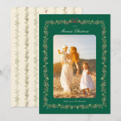 green christmas bow botanical frame photo feestdagenkaart (Voorkant / Achterkant)