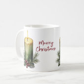 Green Christmas Candle Pine Berry Coffee Mok (Voorkant links)
