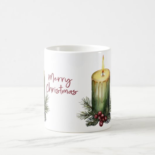 Green Christmas Candle Pine Berry Coffee Mug Koffiemok (Center)