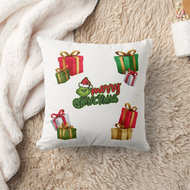 Green Christmas Creature with Gift Boxes Kussen (Deken)