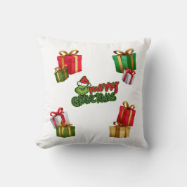 Green Christmas Creature with Gift Boxes Kussen