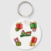 Green Christmas Creature with Gift Boxes Sleutelhanger (Voorkant)