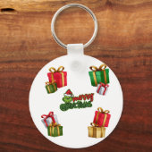 Green Christmas Creature with Gift Boxes Sleutelhanger (Voorkant)