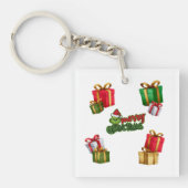Green Christmas Creature with Gift Boxes Sleutelhanger (voorkant)