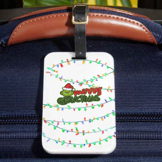 Green Christmas Creature with Holiday Lights Bagagelabel (Voorkant Insitu 2)