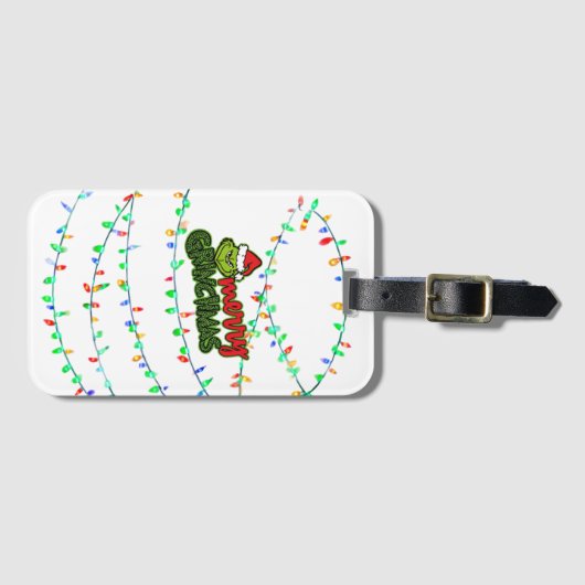 Green Christmas Creature with Holiday Lights Bagagelabel (Voorkant (horizontaal))