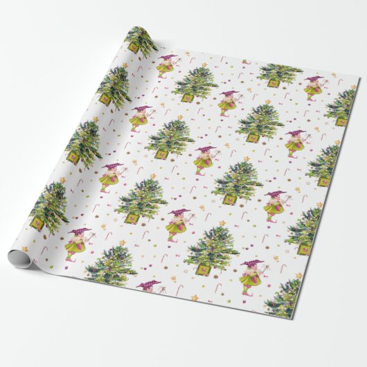 Green Christmas Elf gift wrap by Tonkinson Cadeaupapier (Uitgerold)