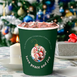 Green Christmas Family Photo Love Peace Joy  Papieren Bekers