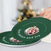 Green Christmas Family Photo Love Peace Joy  Papieren Bordje