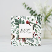 Green Christmas Greenery and Berries Holiday Kaart (Staand voorkant)