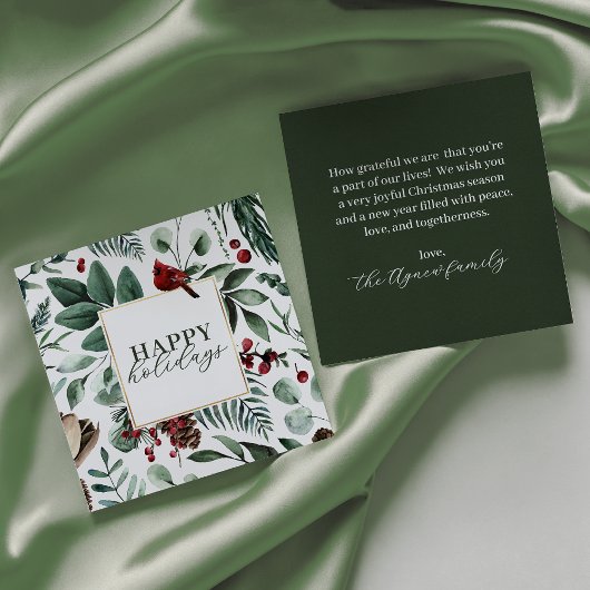 Green Christmas Greenery and Berries Holiday Kaart