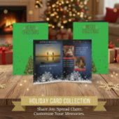 Green Christmas Multi Photo New Year Card Kaart