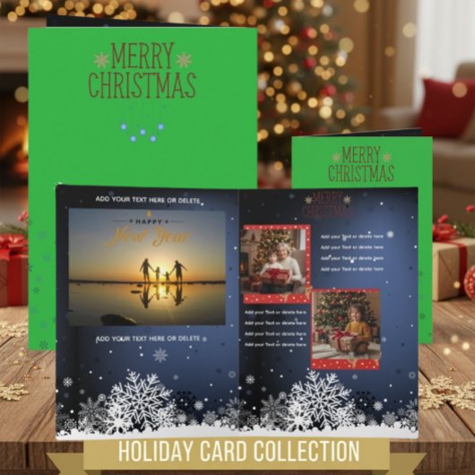 Green Christmas Multi Photo New Year Card Kaart