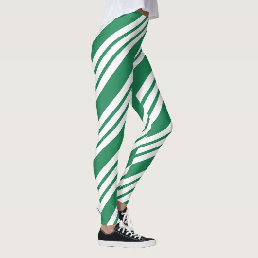 Green Christmas Party Holiday Candy Cane Leggings (Rechts)