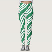 Green Christmas Party Holiday Candy Cane Leggings (Voorkant)