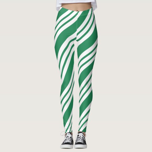 Green Christmas Party Holiday Candy Cane Leggings (Voorkant)