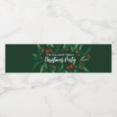 Green Christmas Party Holly Berry Personalized Waterfles Etiket (Enkel label)
