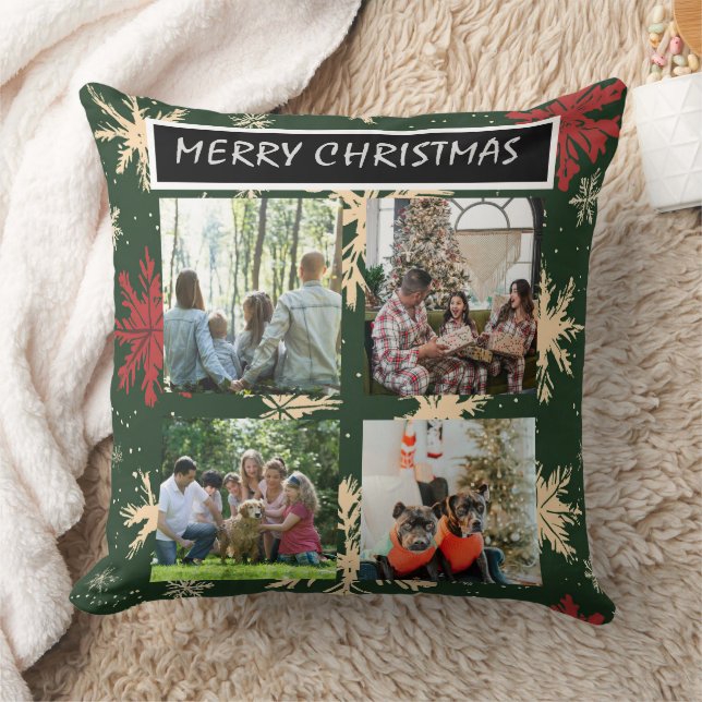 Green Christmas Patterns  4 Photo Collage Kussen (Deken)