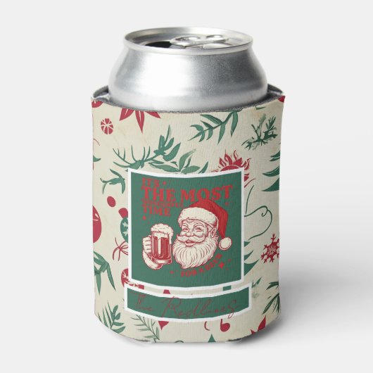 Green Christmas patterns Blikjeskoeler (Blikje Voorkant)