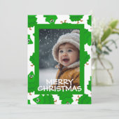 Green Christmas Photo Card with Baby Personalized Feestdagenkaart (Staand voorkant)