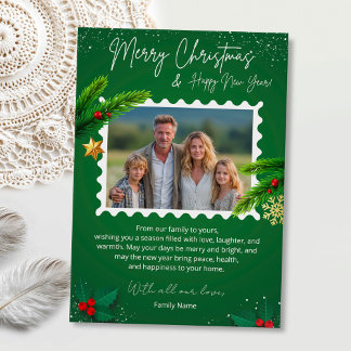 Green Christmas Photo Greeting Card Kaart