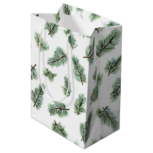 Green Christmas Pine Tree Medium Cadeauzakje (Achterkant Gekanteld)