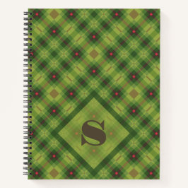 Green Christmas Plaid Bold Typografie Monogram Notitieboek