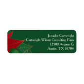 Green Christmas Poinsettia Elegant Retour Adres Etiket (Voorkant)