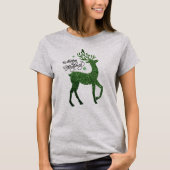 Green Christmas Reindeer with Feliz Navidad Phrase T-shirt (Voorkant)
