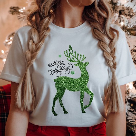 Green Christmas Reindeer with Feliz Navidad Phrase T-shirt
