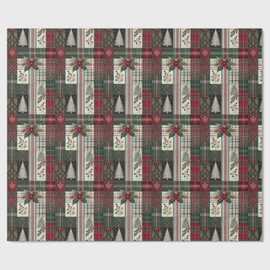 Green Christmas Rustic Plaid Wrapping Paper Cadeaupapier (Vlak)