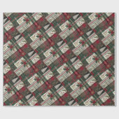 Green Christmas Rustic Plaid Wrapping Paper Cadeaupapier (Vlak)