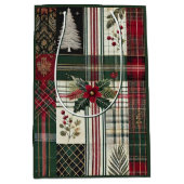 Green Christmas Rustic Plaid Wrapping Paper Medium Cadeauzakje (Voorkant)