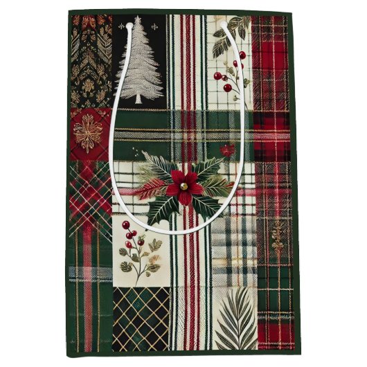 Green Christmas Rustic Plaid Wrapping Paper Medium Cadeauzakje (Voorkant)