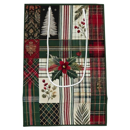 Green Christmas Rustic Plaid Wrapping Paper Medium Cadeauzakje (Achterkant)