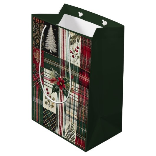 Green Christmas Rustic Plaid Wrapping Paper Medium Cadeauzakje (Achterkant Gekanteld)
