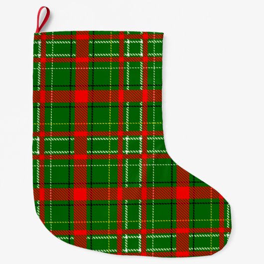 Green Christmas Tartan Plaid Pattern Design Grote Kerstsok (Voorkant)