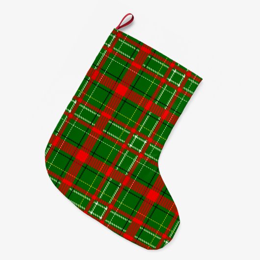 Green Christmas Tartan Plaid Pattern Design Grote Kerstsok (Voorkant (Hangend))